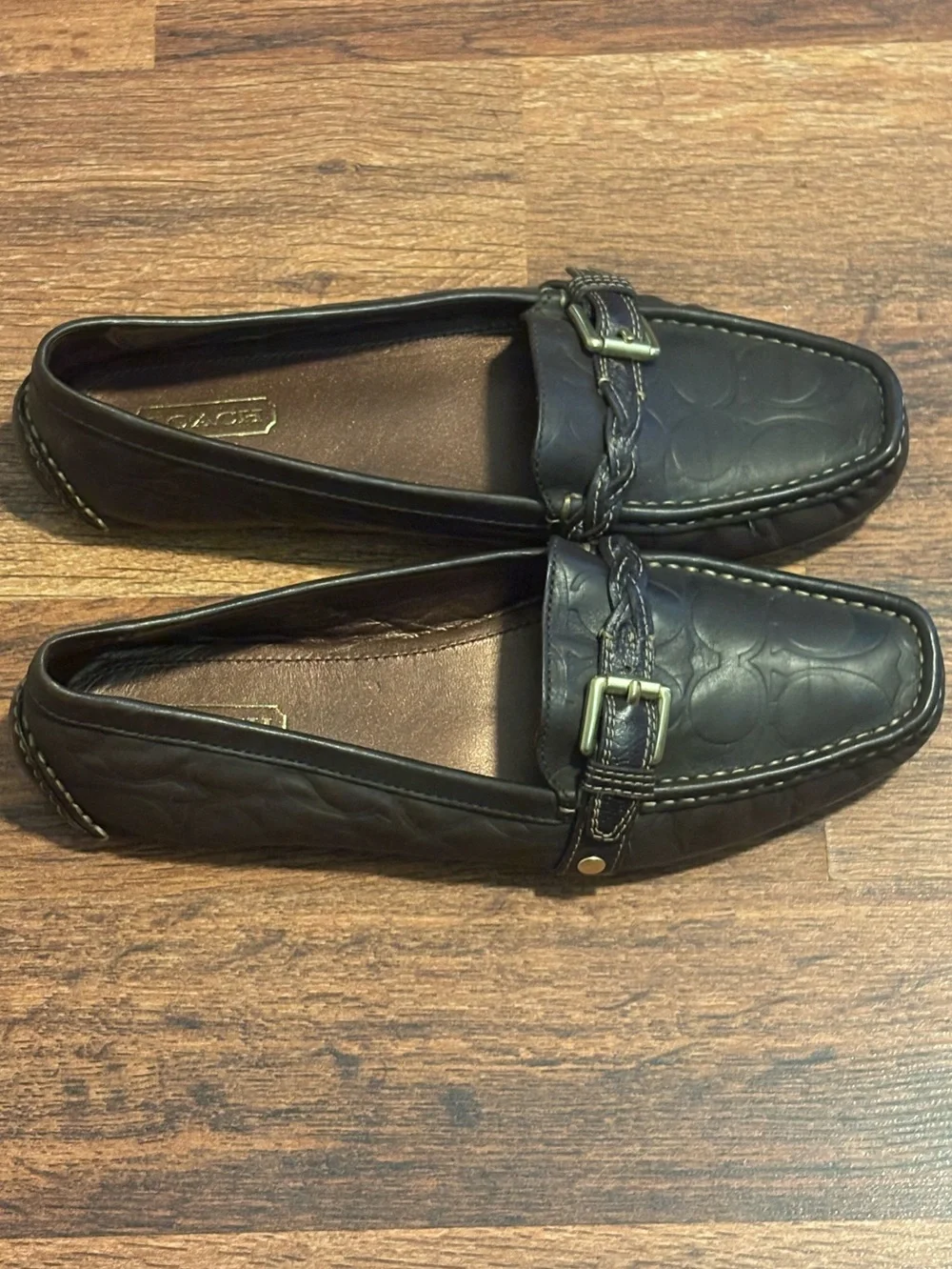 Coach Saidey Brown Leather Monogramed Embossed Flats Size 8.5